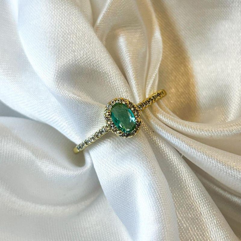 Anel Solitário Verde Água