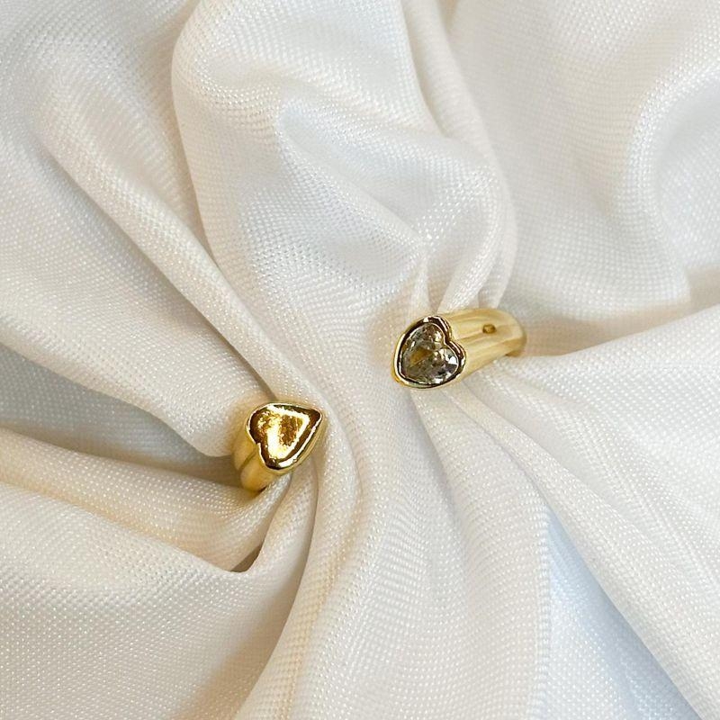 Anel Coração Liso e Cravejado