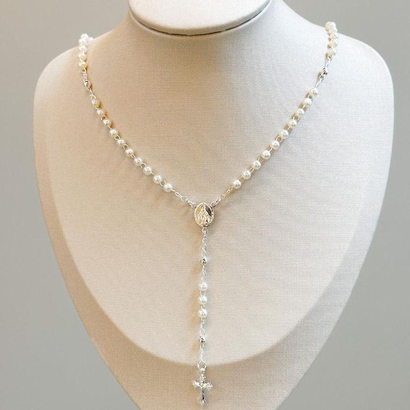 Colar Terço Bolinhas Pérolas
