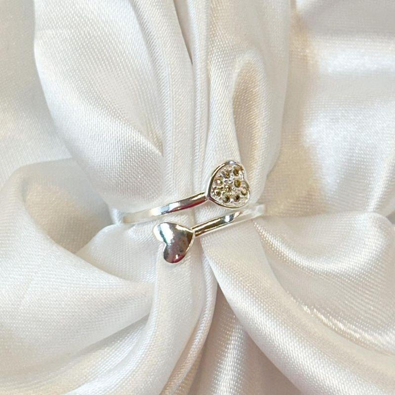 Anel Coração Liso e Cravejado Aberto