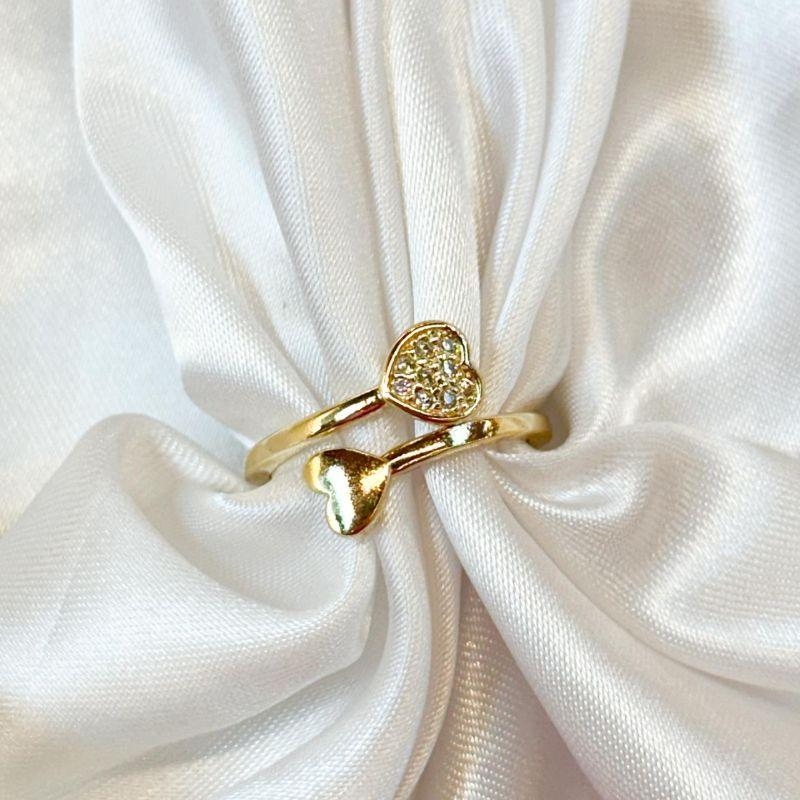 Anel Coração Liso e Cravejado Aberto