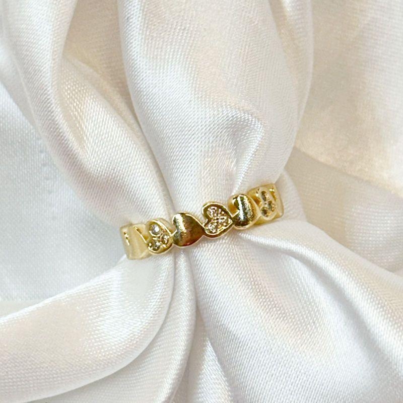 Anel Corações Liso e Cravejado