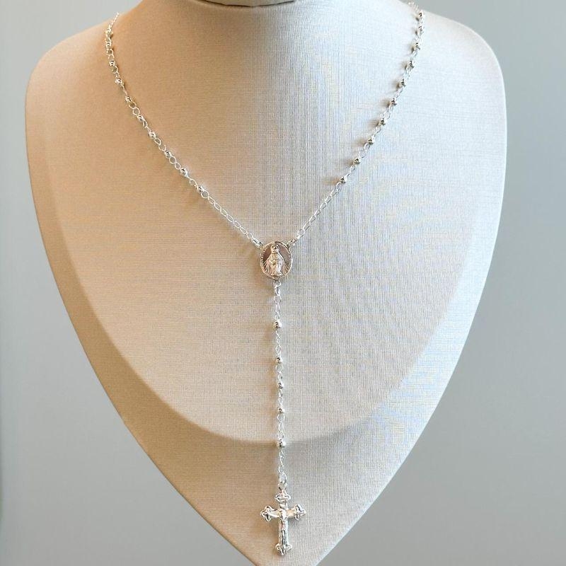 Colar Terço Bolinhas Metal