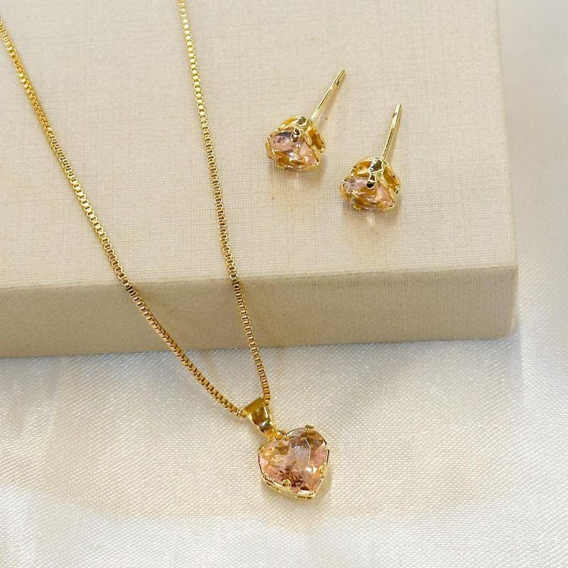 Conjunto Coração Zircônia Rose