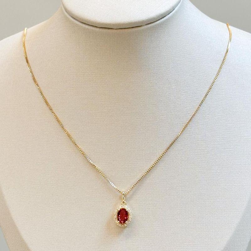 Colar Pedra Oval Rosa Pink