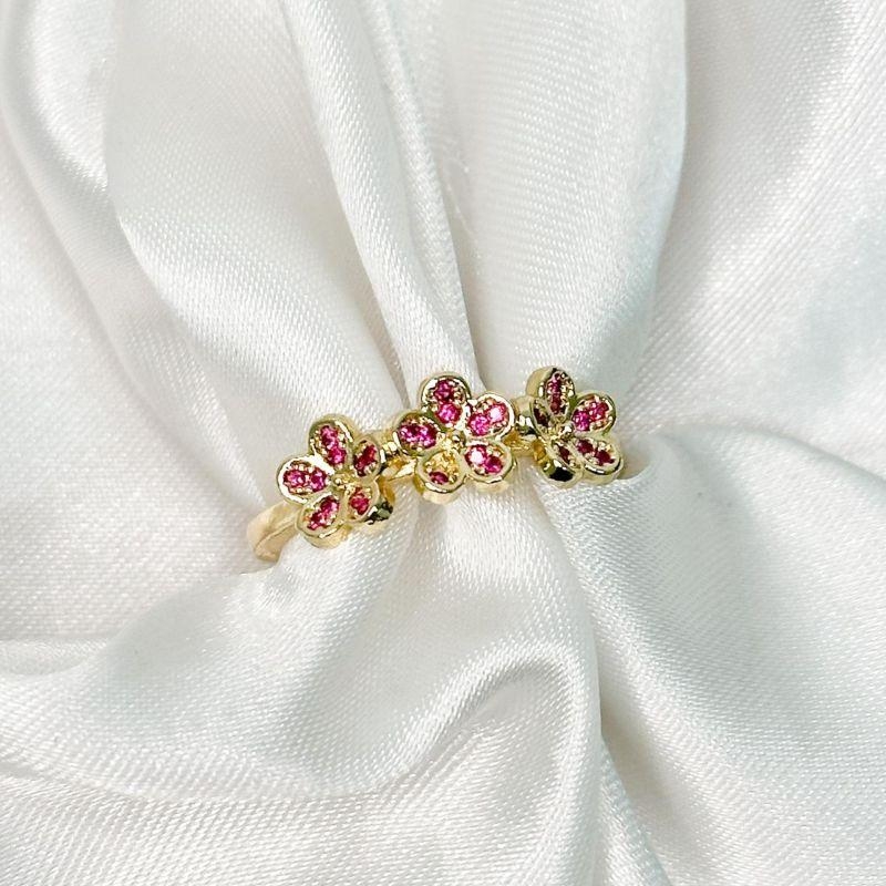 Anel Três Flores Rosa