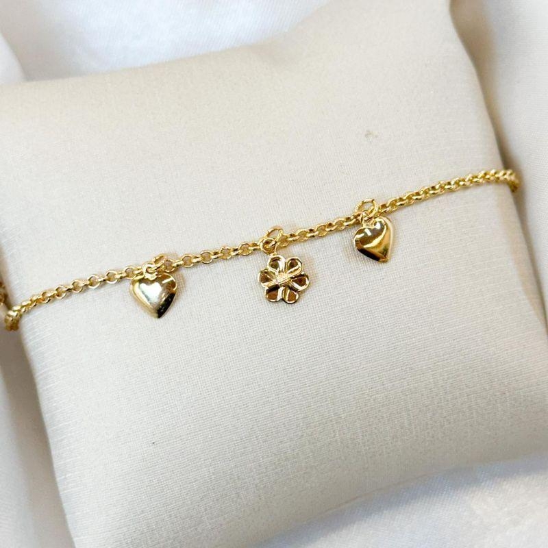 Pulseira Corações e Flor