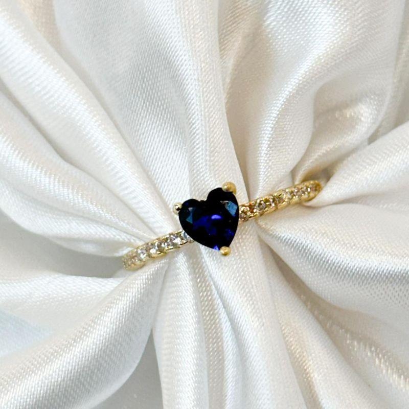 Anel Coração Azul Zircônia