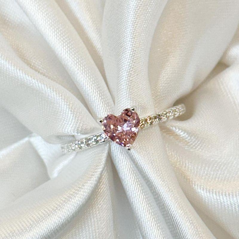 Anel Coração Rosa Zircônia