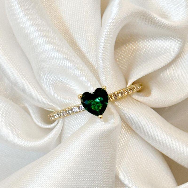 Anel Coração Verde Zircônia