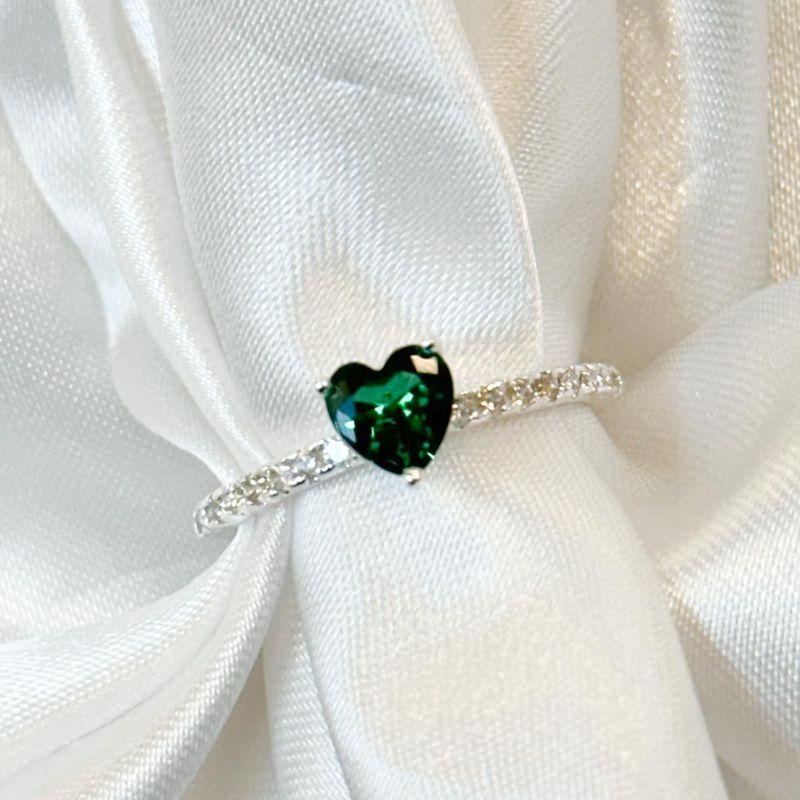 Anel Coração Verde Zircônia