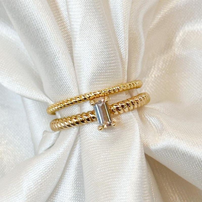 Anel Duplo Liso e Zircônia Retangular