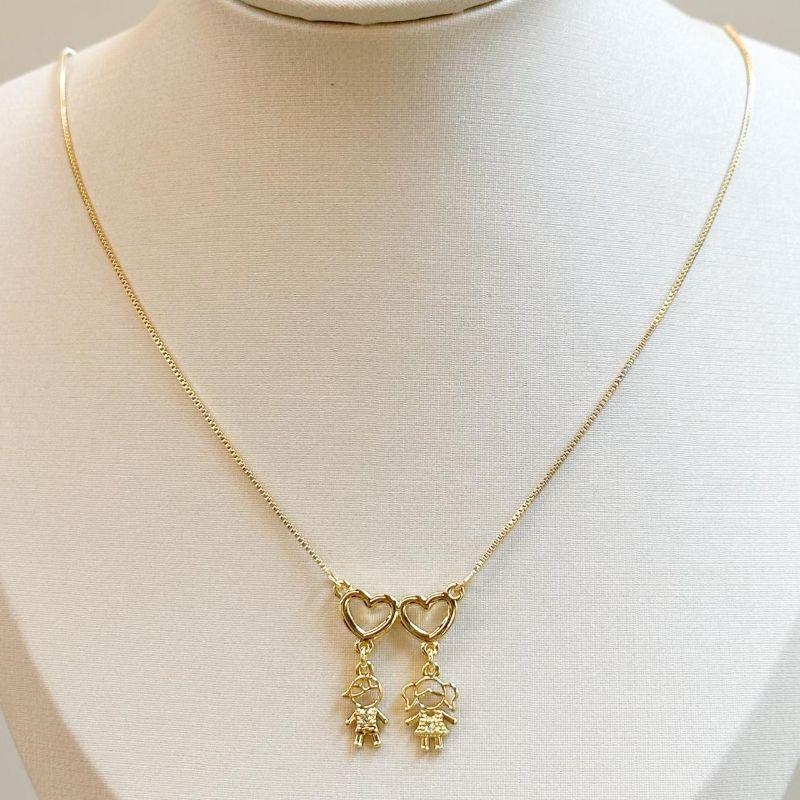 Colar Coração Vazado Menino e Menina