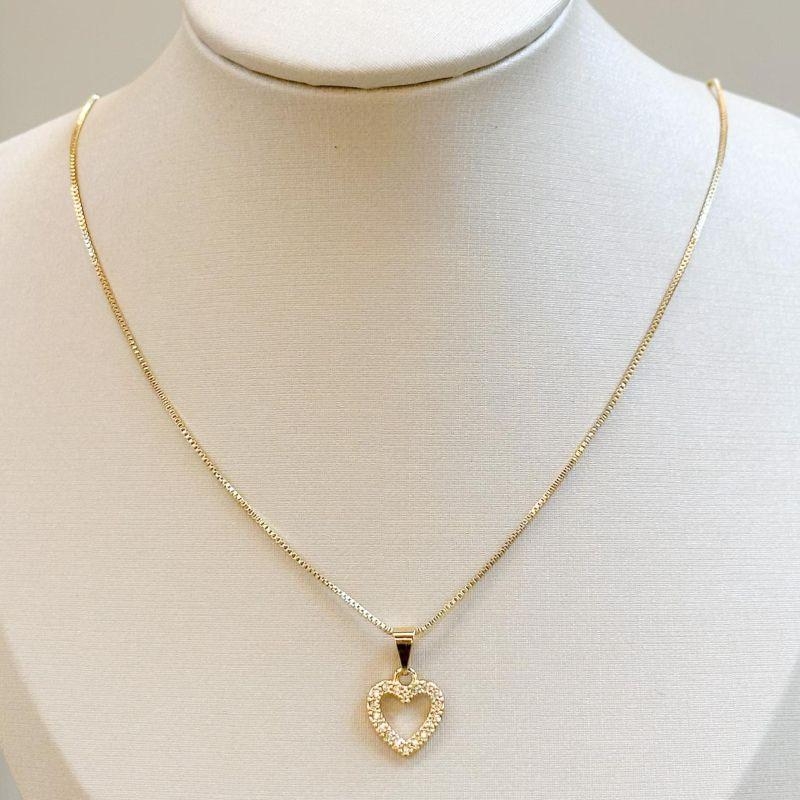 Colar Pingente Coração Cravejado