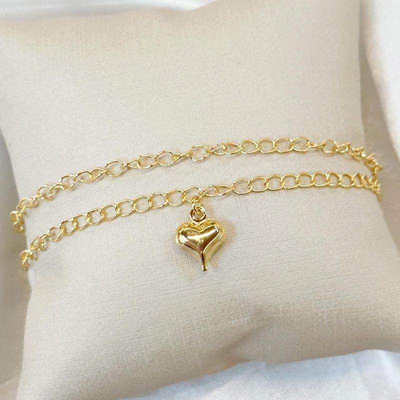 Pulseira Dupla Elos Coração Liso