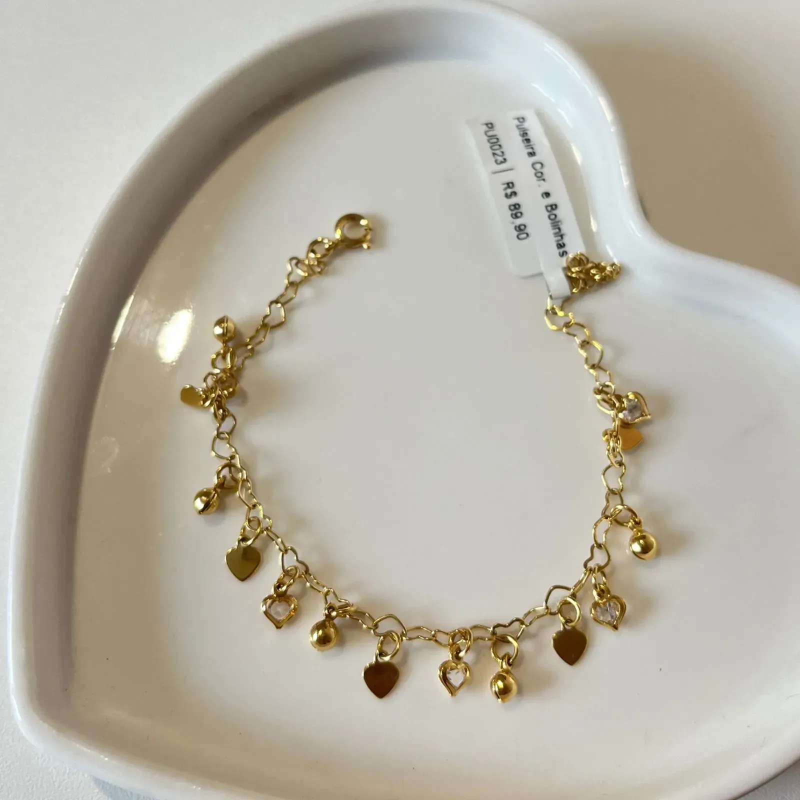 Pulseira Corações e Bolinha