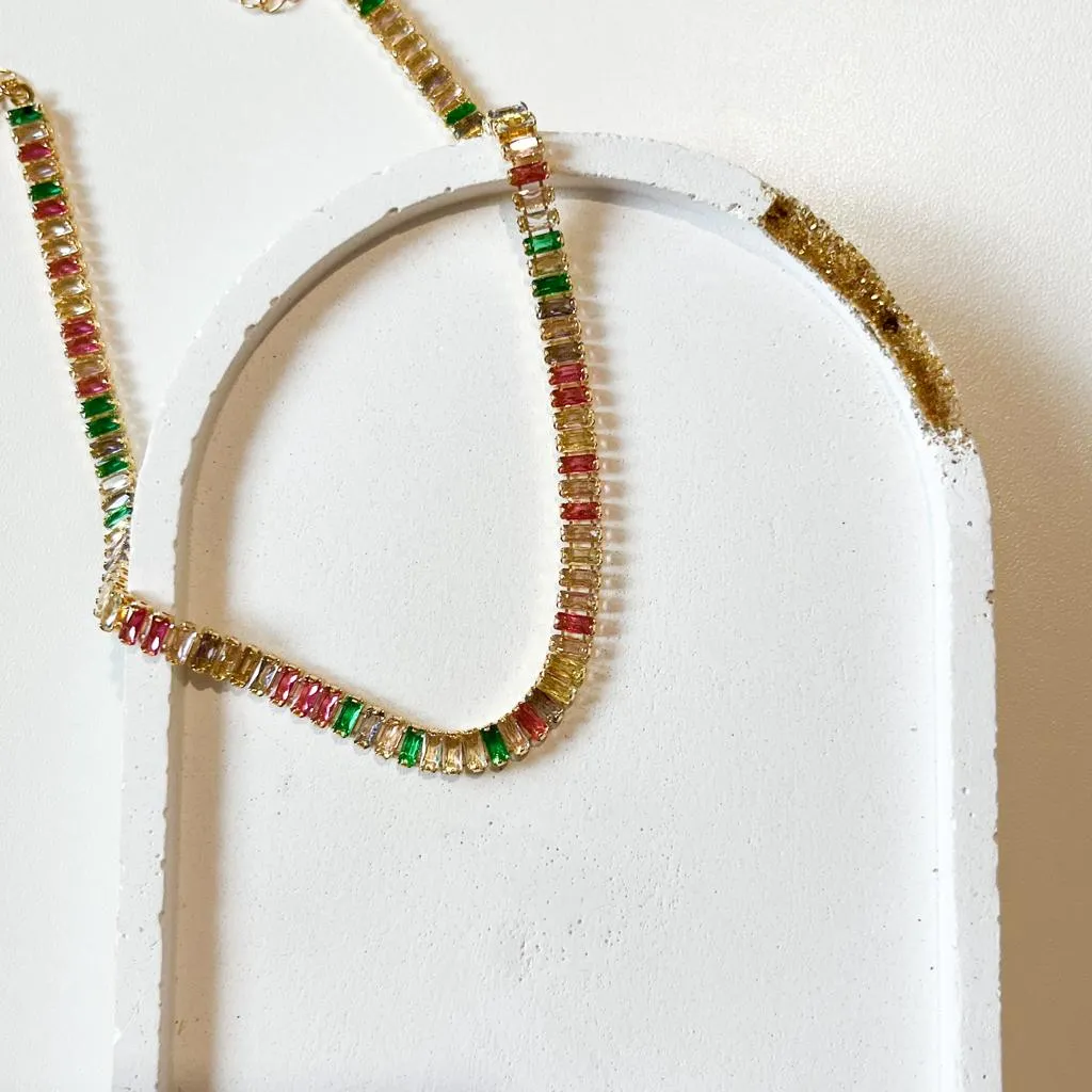 Colar Choker Baguete Colorida