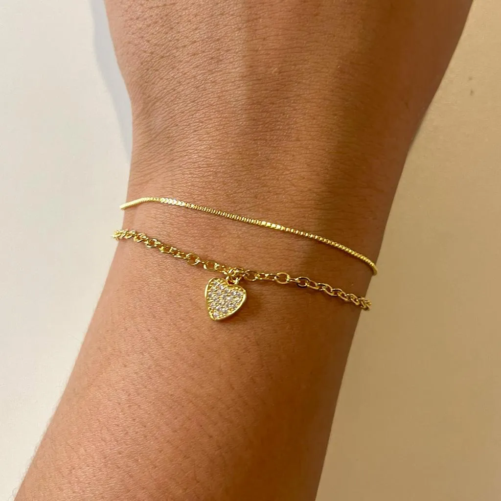 Pulseira Dupla Coração Cravejado