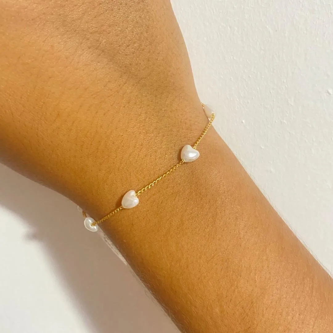Pulseira Corações Pérola