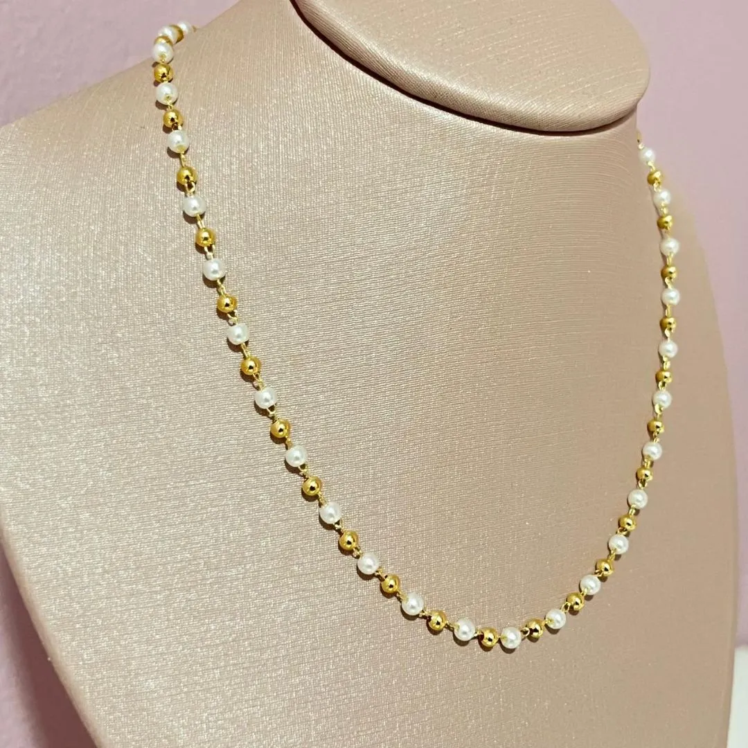 Choker Pérola e Bolinhas Douradas