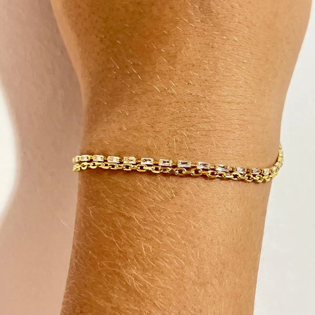 Pulseira Dupla Zircônias e Elos