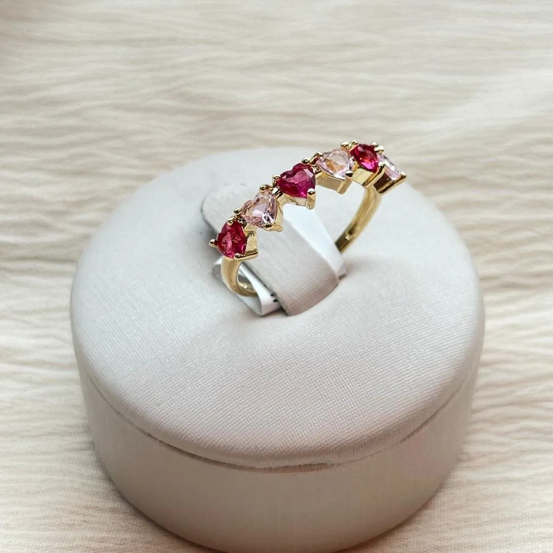 Anel Corações Degradê Rubi com Rosa