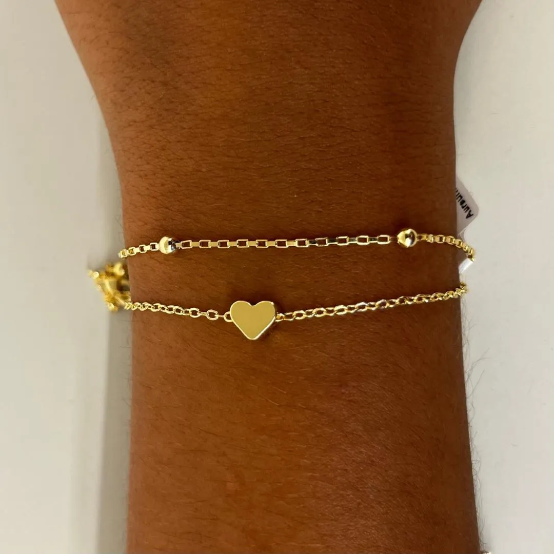 Pulseira Dupla Cadeado com Coração