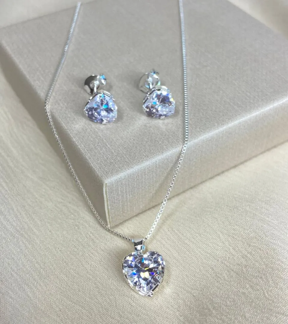 Conjunto Coração Zircônia Cristal