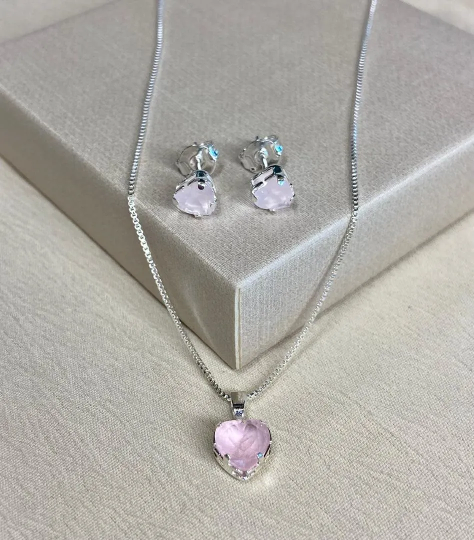 Conjunto Coração Zircônia Rosê