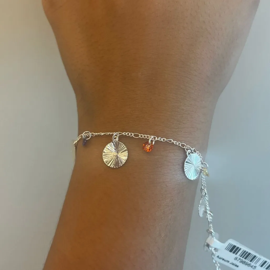 Pulseira Plaquinhas e Zircônias Coloridas