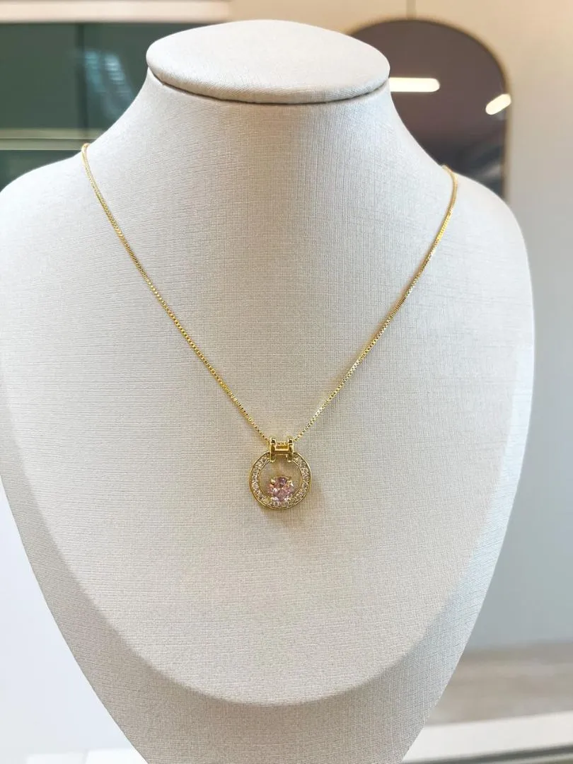 Colar Circulo com Zircônia Rosa