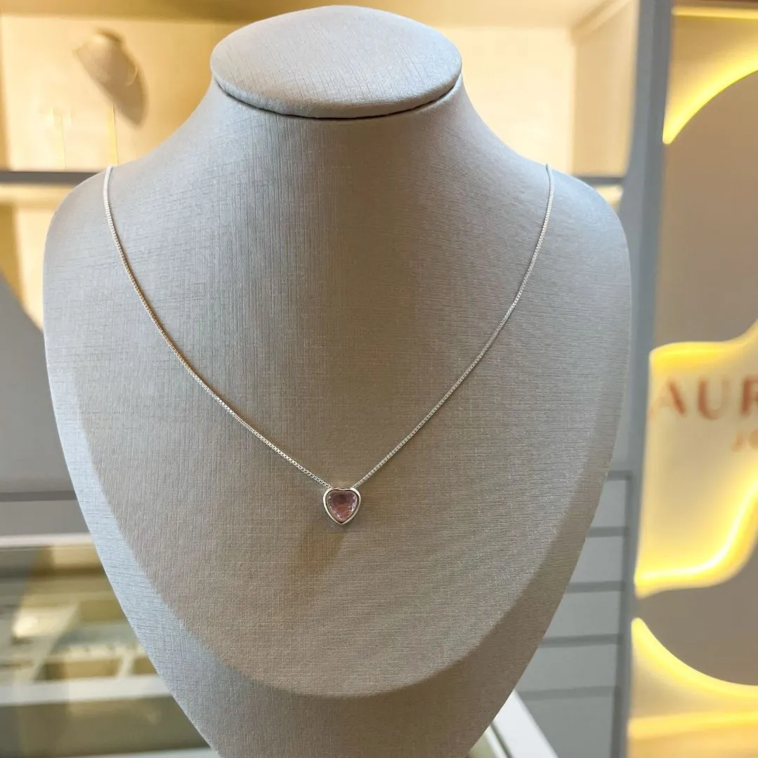 Colar Coração Zircônia Rosa