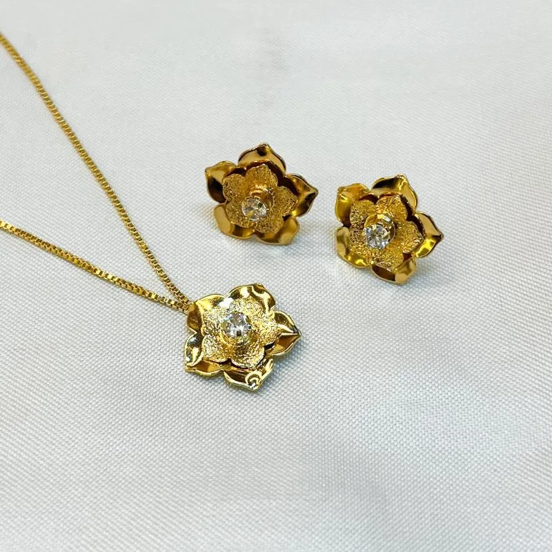 Conjunto Flor com Ponto em Zircônia