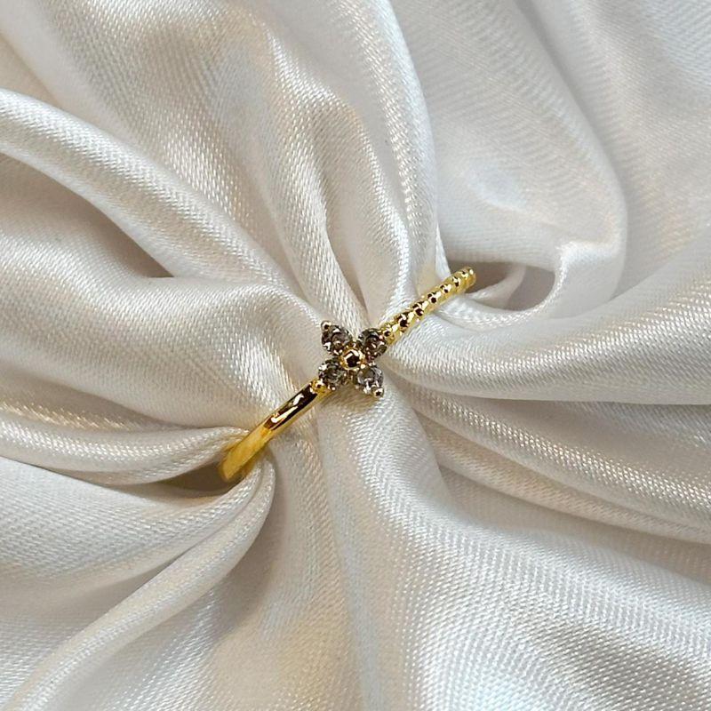 Anel Flor Zircônia Aro Liso e Bolinhas