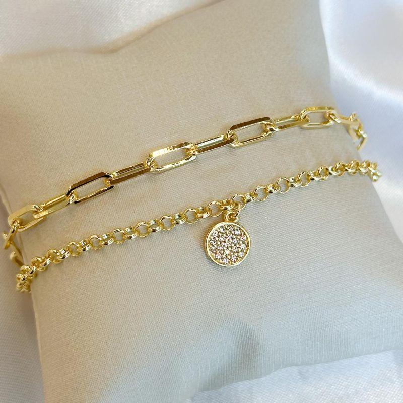 Pulseira Dupla com Pingente Cravejado