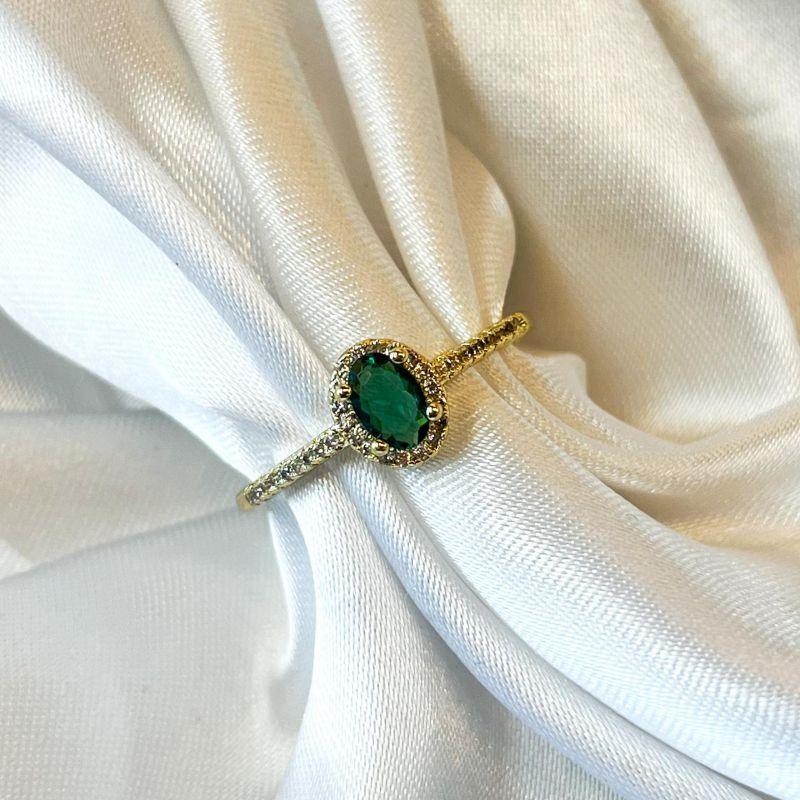 Anel Solitário Verde escuro