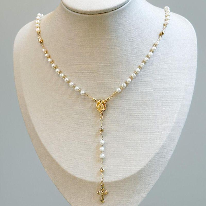 Colar Terço Bolinhas Pérolas