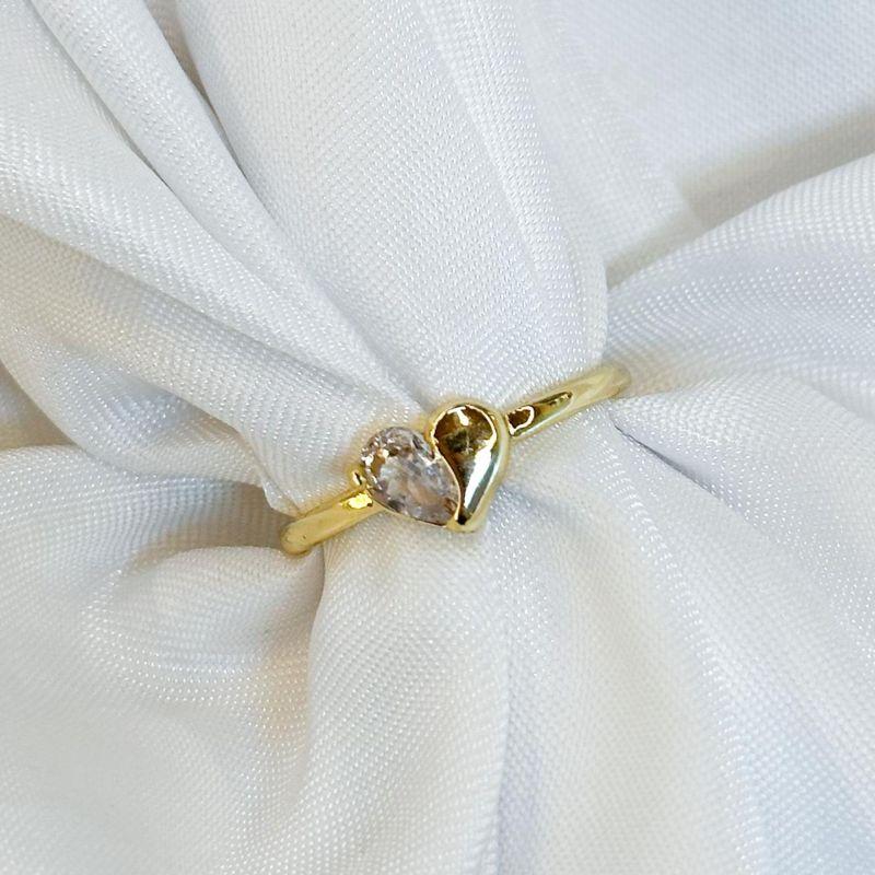 Anel Coração Metade Liso e Cravejado