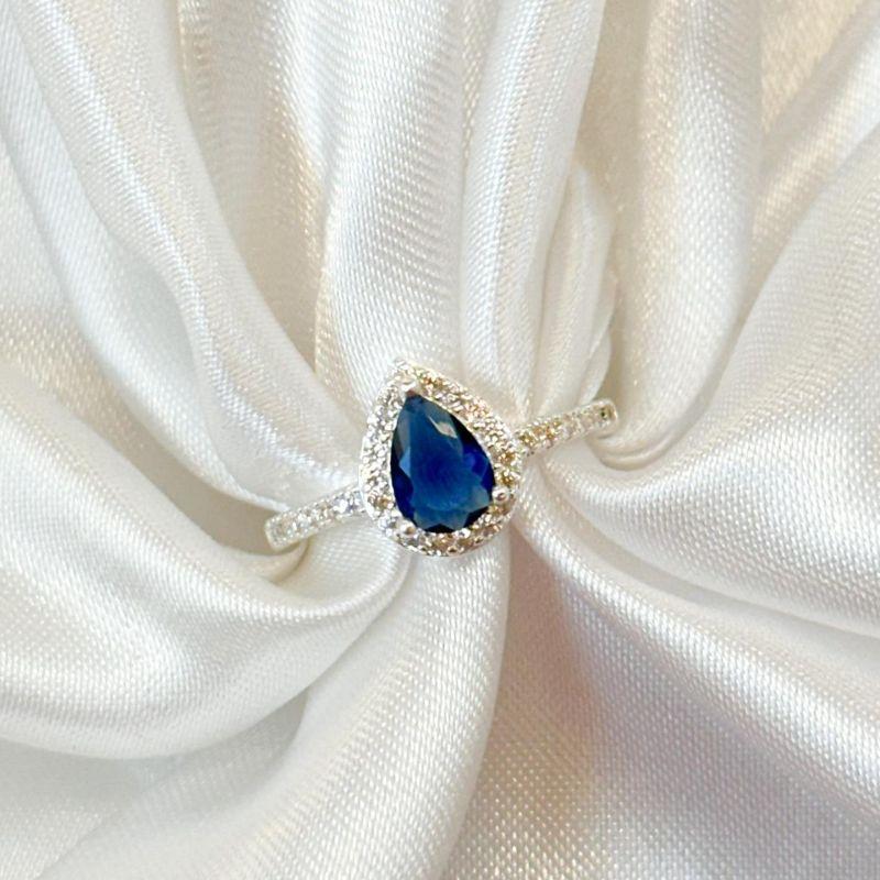 Anel Gota Azul Borda Cravejada