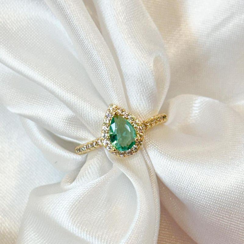 Anel Gota Verde Borda Cravejada