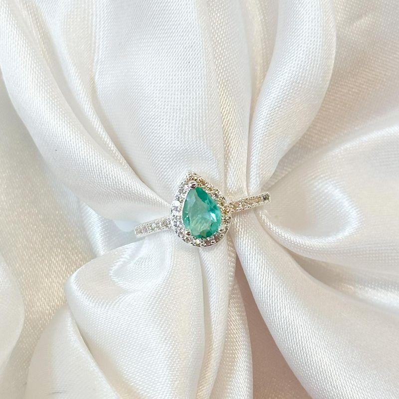 Anel Gota Verde Borda Cravejada