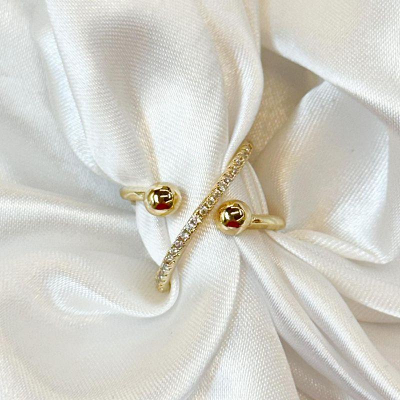 Anel X Cravejado e Esfera Lisa