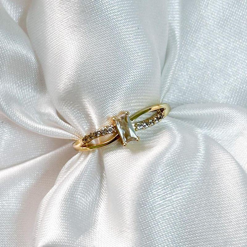 Anel Zircônia Quadrada Linha Dupla