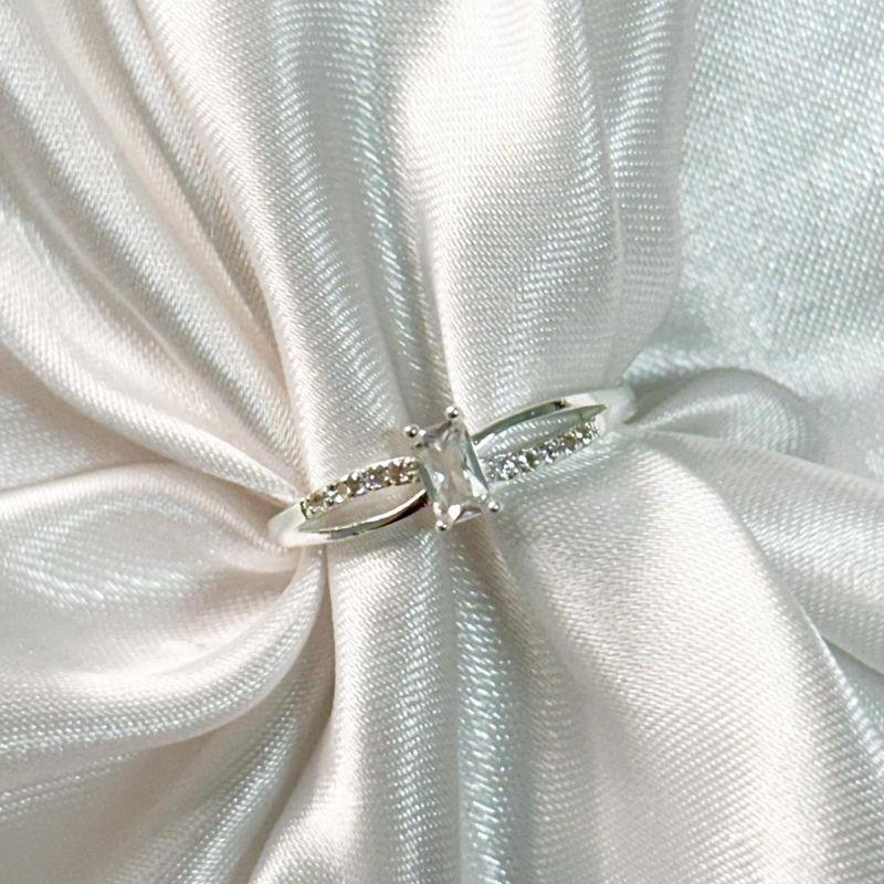 Anel Zircônia Quadrada Linha Dupla