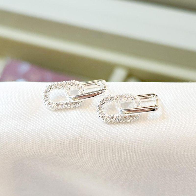 Brinco Argolinha Dois Elos Liso e Cravejado