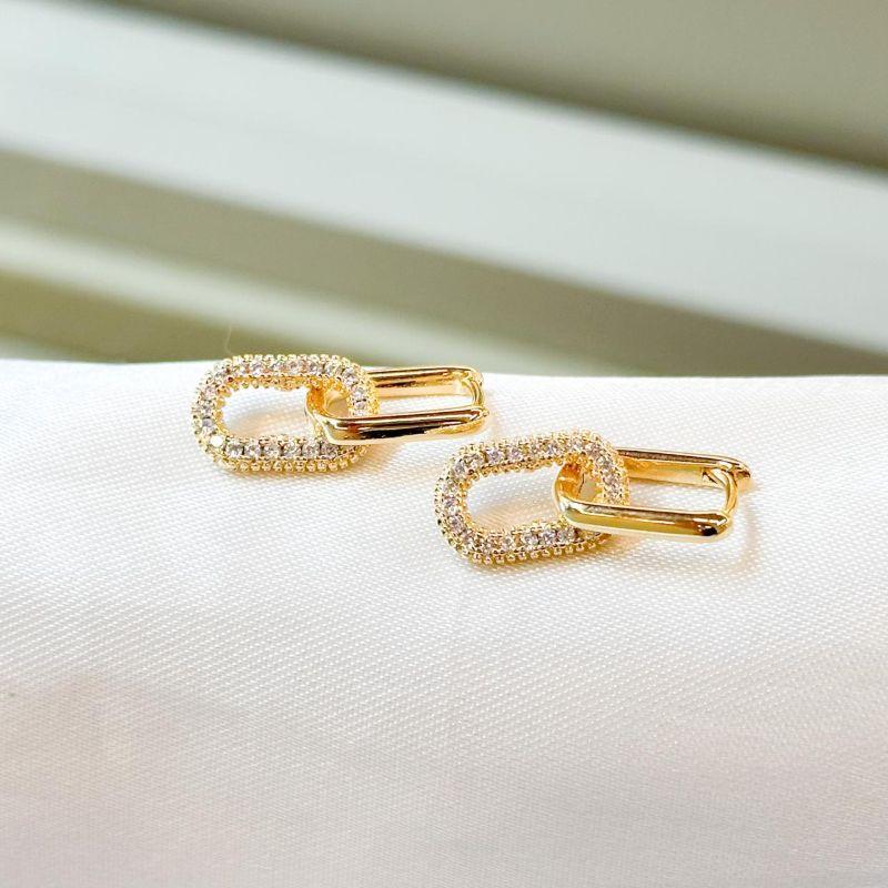 Brinco Argolinha Dois Elos Liso e Cravejado