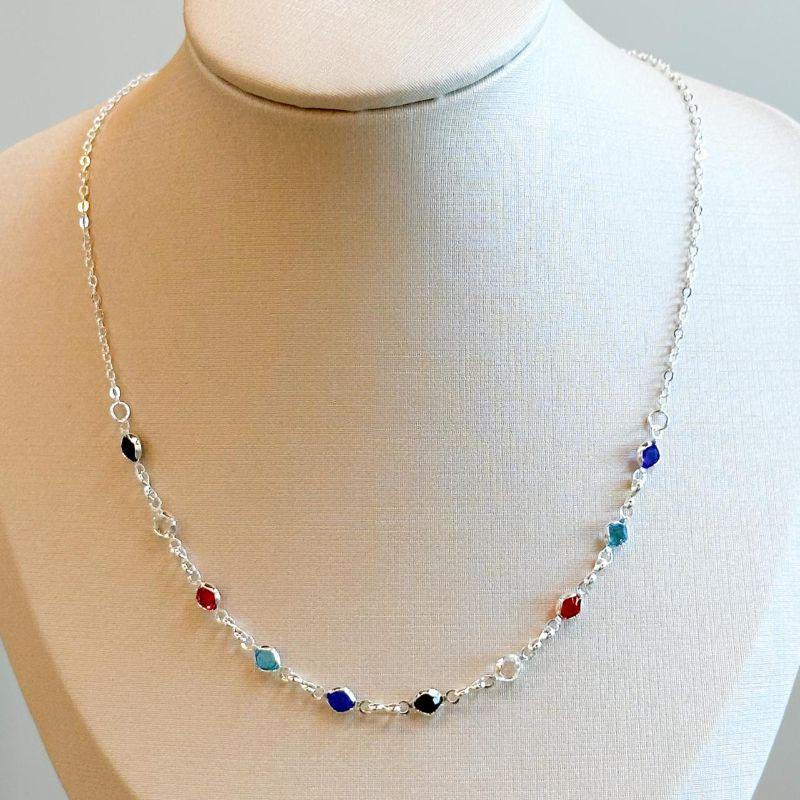 Choker Cadeado Pedra Colorida