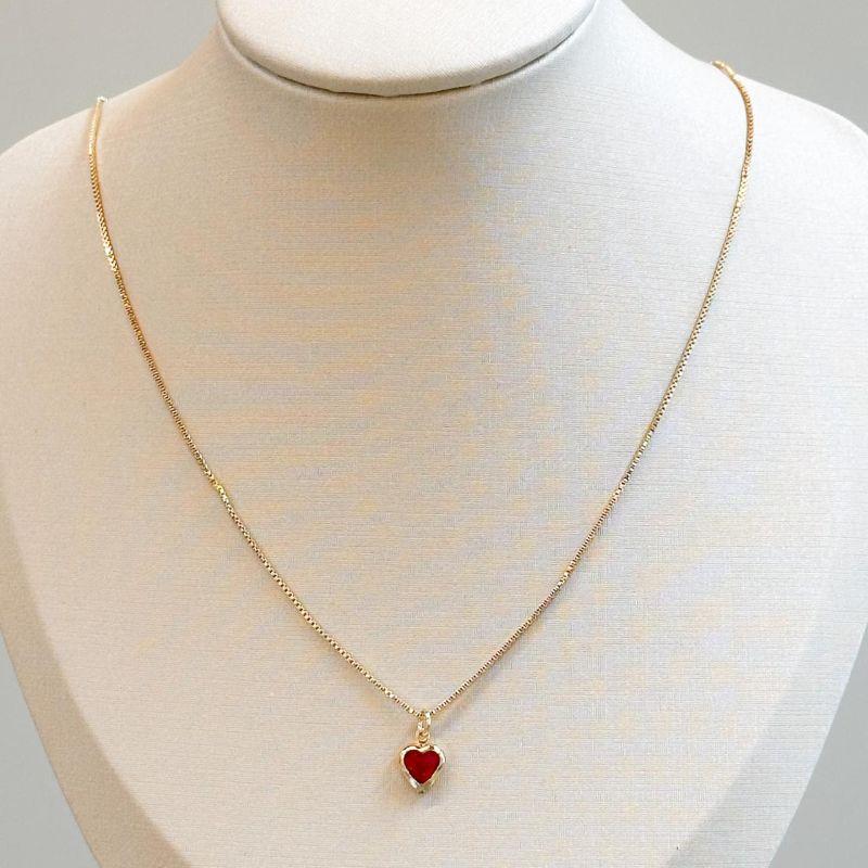 Colar Coraçãozinho Pedra Vermelha