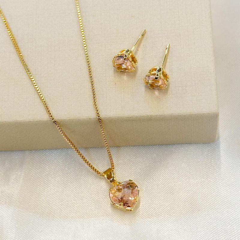 Conjunto Coração Zircônia Rose