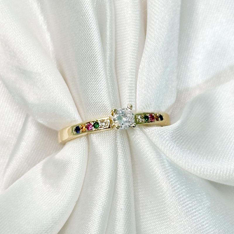 Anel Solitáro Aro Colorido